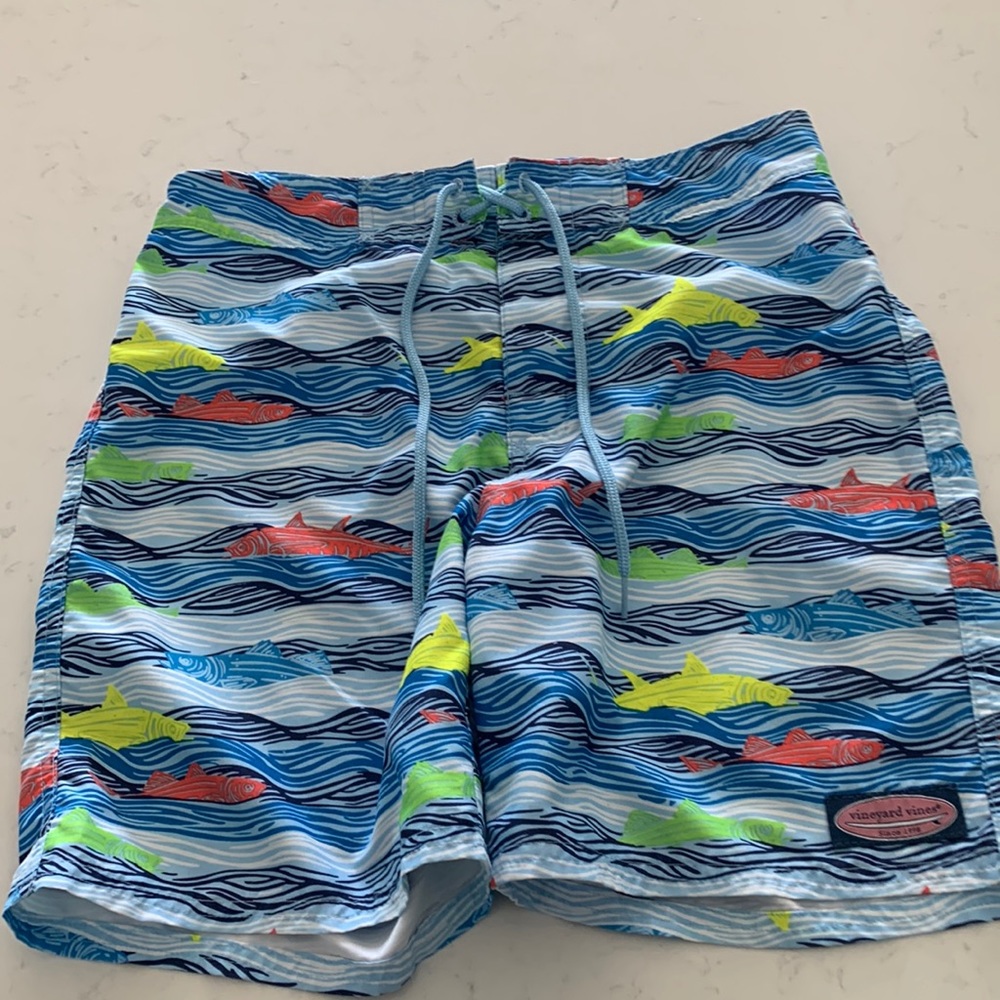 Vineyard Vines Colorful Fish Boys Size Large 16 Swim Trunks, EUC